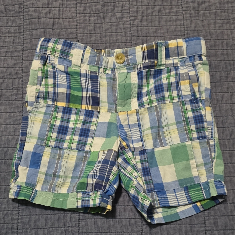 Janie and Jack Blue, Green & Yellow Patchwork Plaid Shorts